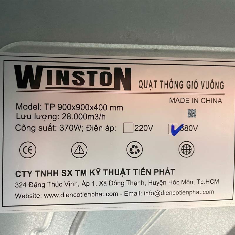 quạt hút gió 900x900 cho nhà xưởng winston